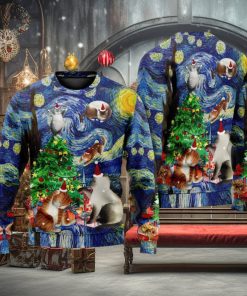 Christmas Cat Playing In Starry Night Ugly 3D Sweaters Gift For Men And Women