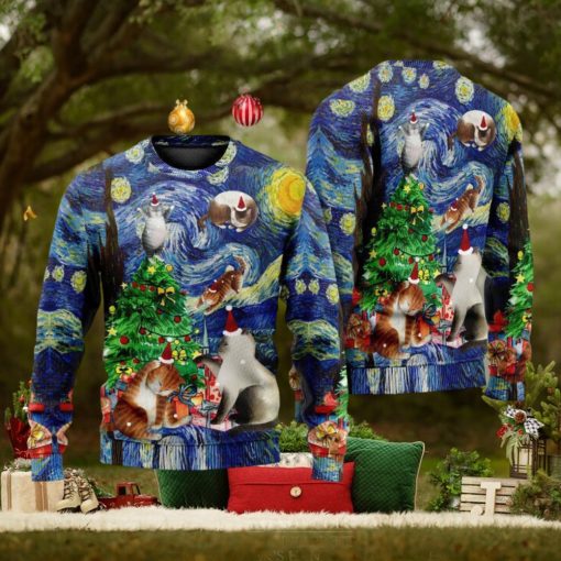 Christmas Cat Playing In Starry Night Ugly 3D Sweaters Gift For Men And Women