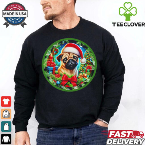 Christmas Cheer with a Pug Santa Hat pup in a Festive Wonderland shirt