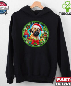 Christmas Cheer with a Pug Santa Hat pup in a Festive Wonderland shirt