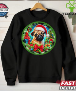 Christmas Cheer with a Pug Santa Hat pup in a Festive Wonderland shirt
