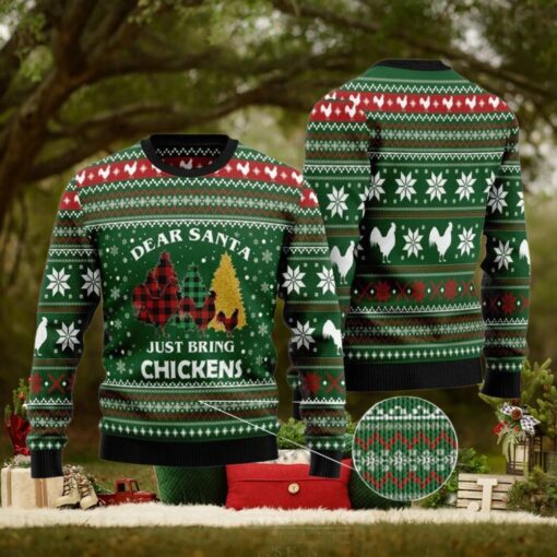 Christmas Chicken Ugly Sweater, Dear Santa Just Bring Chickens Sweater, Rooster Chicken Farm Adult Kid Sweater
