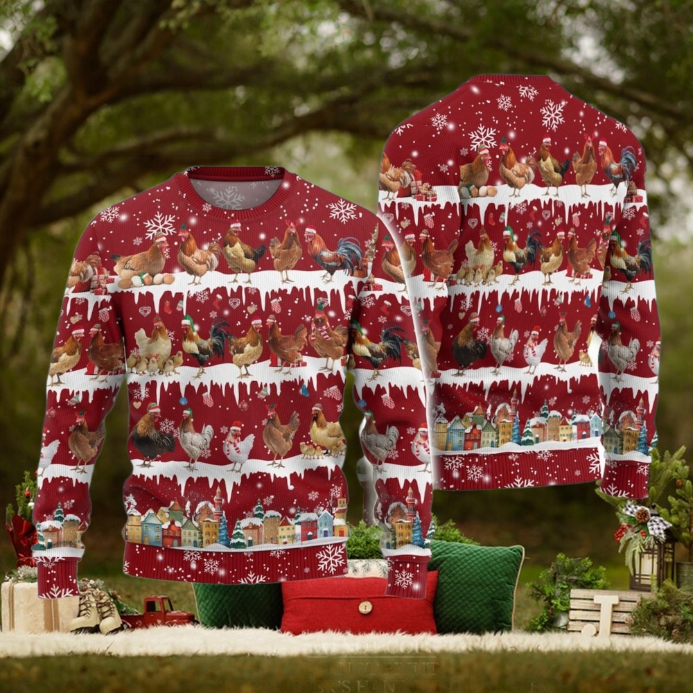 Christmas Chickens Ugly Sweater, Farm Animal Sweater Christmas Chickens Ugly Sweater, Farm Animal Sweater