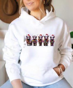 Christmas Cows With Santa Hat And Christmas Light Shirt 2 Christmas Cows With Santa Hat And Christmas Light Shirt