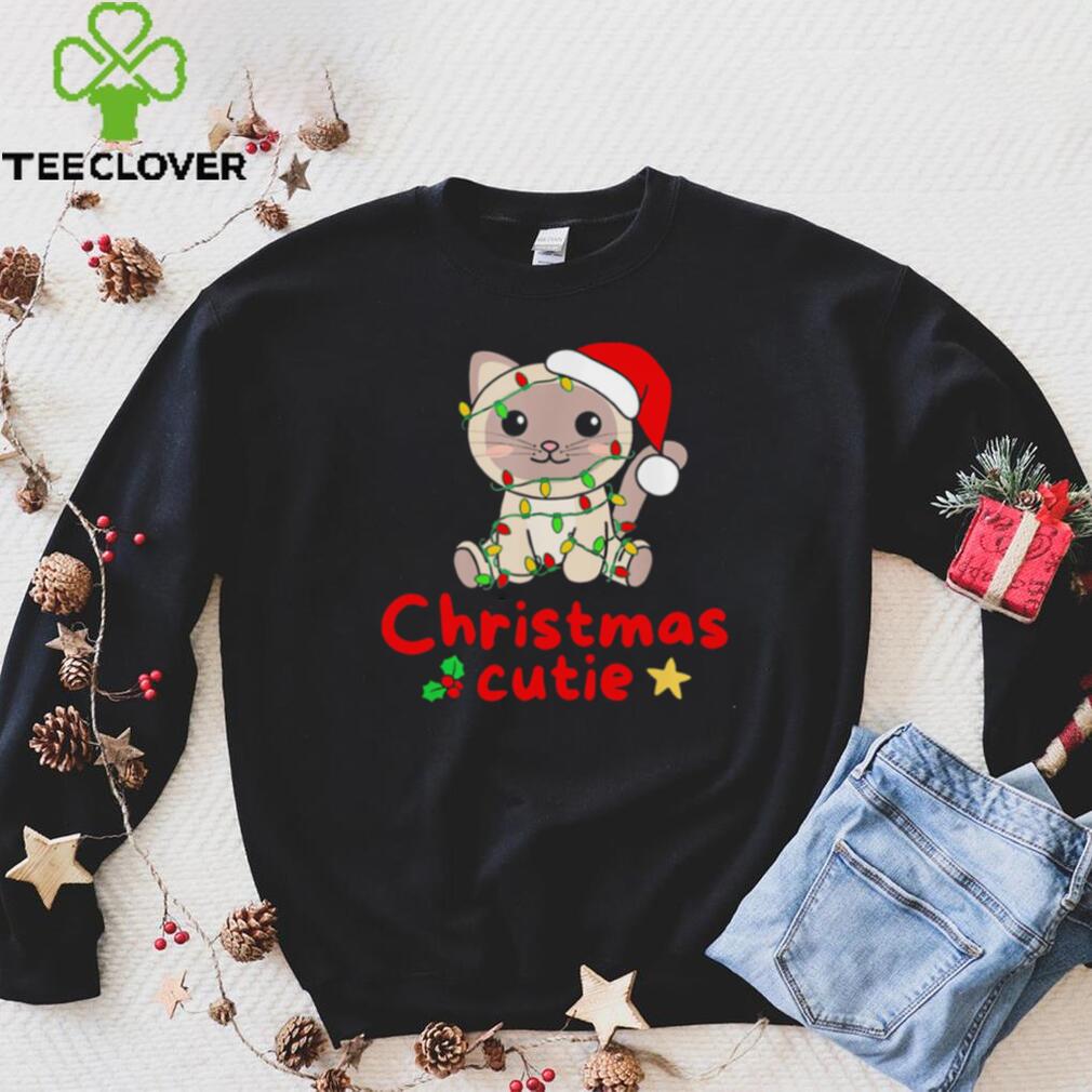 Christmas Cute cat Santa hat Christmas Lights shirt