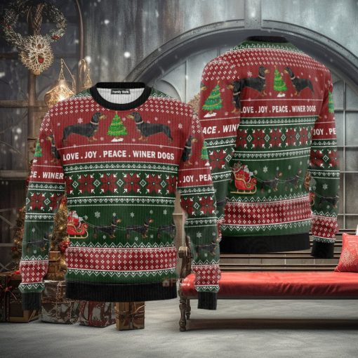 Christmas Dachshund Love Joy Wiener Peace Ugly 3D Sweater Gift For Men And Women