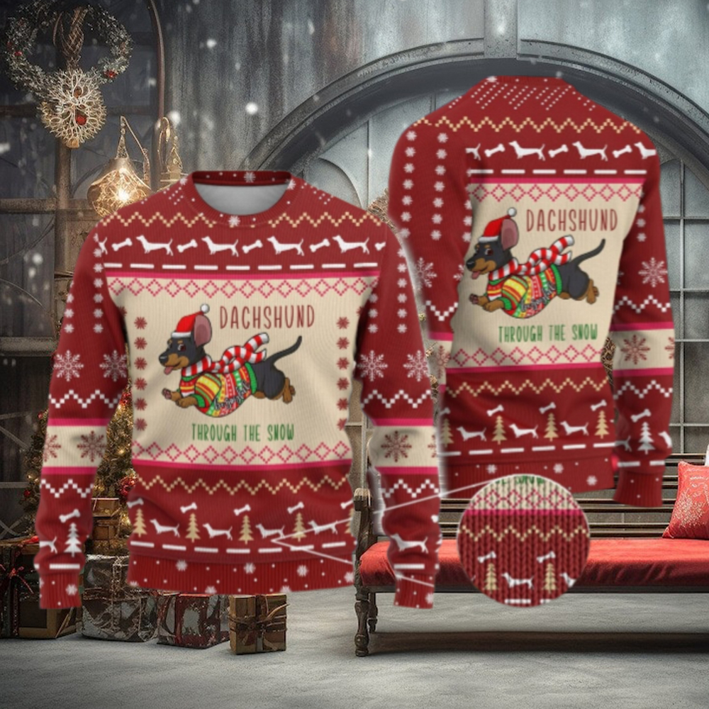 Christmas Dachshund Ugly Sweater, Santa Hat Dog Sweater Christmas Dachshund Ugly Sweater, Santa Hat Dog Sweater