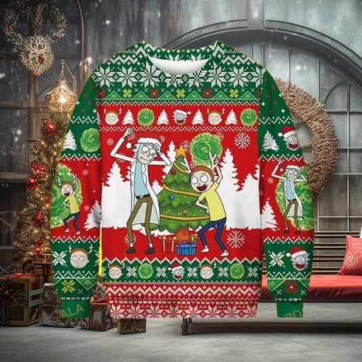 Christmas Dancing Rick And Morty Snowflakes Pattern 3D Funny Ugly Sweater