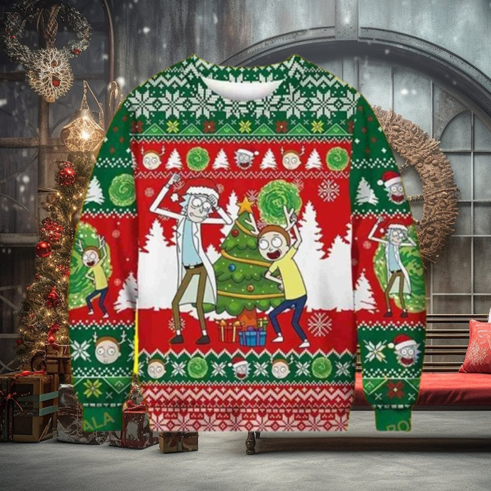 Christmas Dancing Rick And Morty Snowflakes Pattern 3D Funny Ugly Sweater Christmas Dancing Rick And Morty Snowflakes Pattern 3D Funny Ugly Sweater