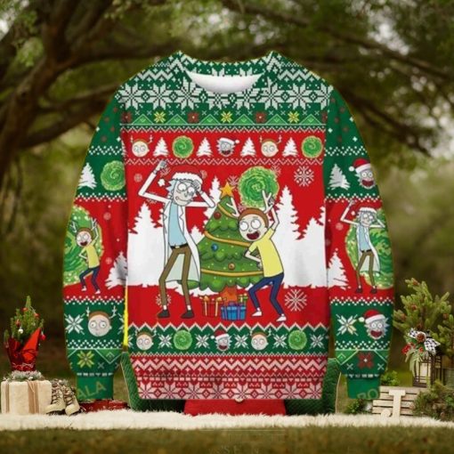 Christmas Dancing Rick And Morty Snowflakes Pattern 3D Funny Ugly Sweater