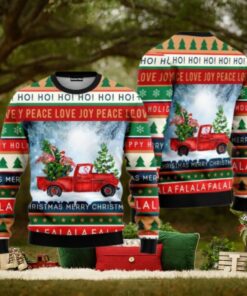 Christmas Flamingo Ugly Sweater, Flamingo With Red Truck Shirt, Christmas Truck Family Sweater