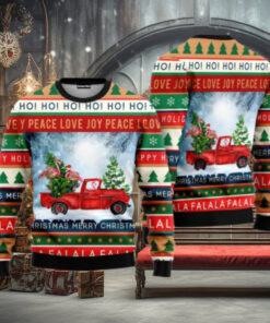 Christmas Flamingo Ugly Sweater, Flamingo With Red Truck Shirt, Christmas Truck Family Sweater