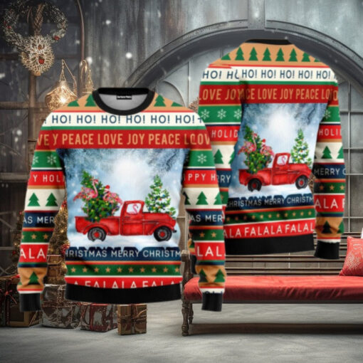 Christmas Flamingo Ugly Sweater, Flamingo With Red Truck Shirt, Christmas Truck Family Sweater