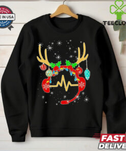 Christmas Gamer Reindeer Headset Heartbeat shirt