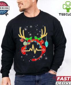 Christmas Gamer Reindeer Headset Heartbeat shirt
