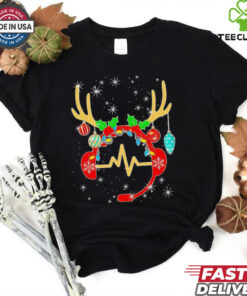 Christmas Gamer Reindeer Headset Heartbeat shirt