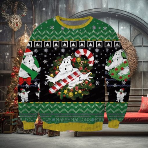 Christmas Ghostbusters With Candy Black Green Christmas Ugly Sweater 3D