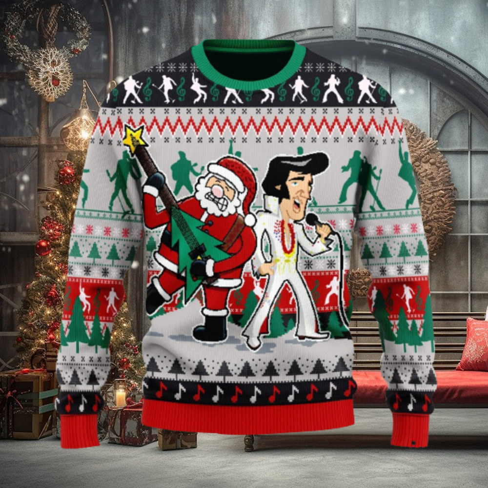 Elvis With Santa Christmas Ugly Christmas Sweater