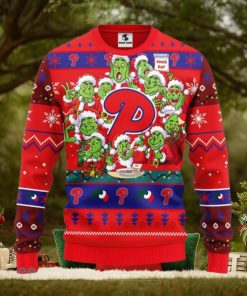 Christmas Gift MLB Philadelphia Phillies Cute 12 Grinch Face Xmas Day Men And Women Ugly Christmas Sweater