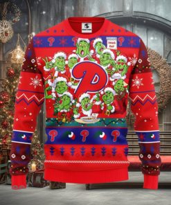 Christmas Gift MLB Philadelphia Phillies Cute 12 Grinch Face Xmas Day Men And Women Ugly Christmas Sweater