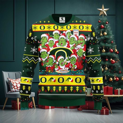 Christmas Gift NCAA Oregon Ducks Cute 12 Grinch Face Xmas Day Men And Women Ugly Christmas Sweater