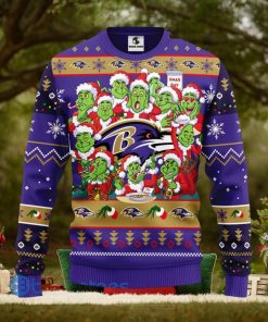 Christmas Gift NFL Baltimore Ravens Cute 12 Grinch Face Xmas Day 3D Ugly Christmas Sweater