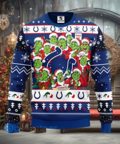 Christmas Gift NFL Indianapolis Colts Cute 12 Grinch Face Xmas Day 3D Ugly Christmas Sweater