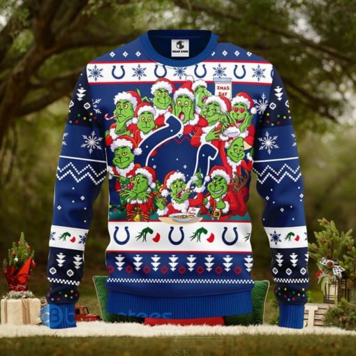 Christmas Gift NFL Indianapolis Colts Cute 12 Grinch Face Xmas Day 3D Ugly Christmas Sweater