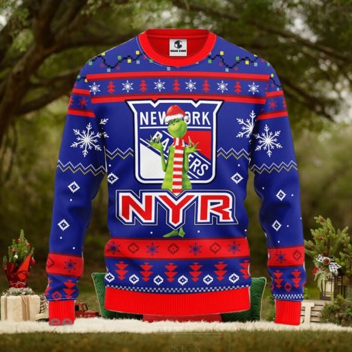 Christmas Gift NHL New York Rangers Logo With Funny Grinch Men And Women Ugly Christmas Sweater For Fans