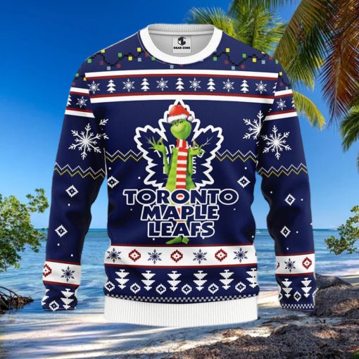 Christmas Gift NHL Toronto Maple Leafs Logo With Funny Grinch Men And Women Ugly Christmas Sweater For Fans