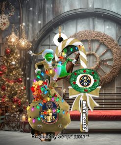 Christmas Gifts Denver Nuggets NBA Final 2023 Champions Custom Name Grinch Candy Cane Ornament