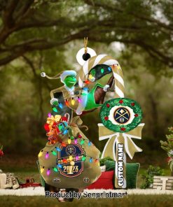 Christmas Gifts Denver Nuggets NBA Final 2023 Champions Custom Name Grinch Candy Cane Ornament
