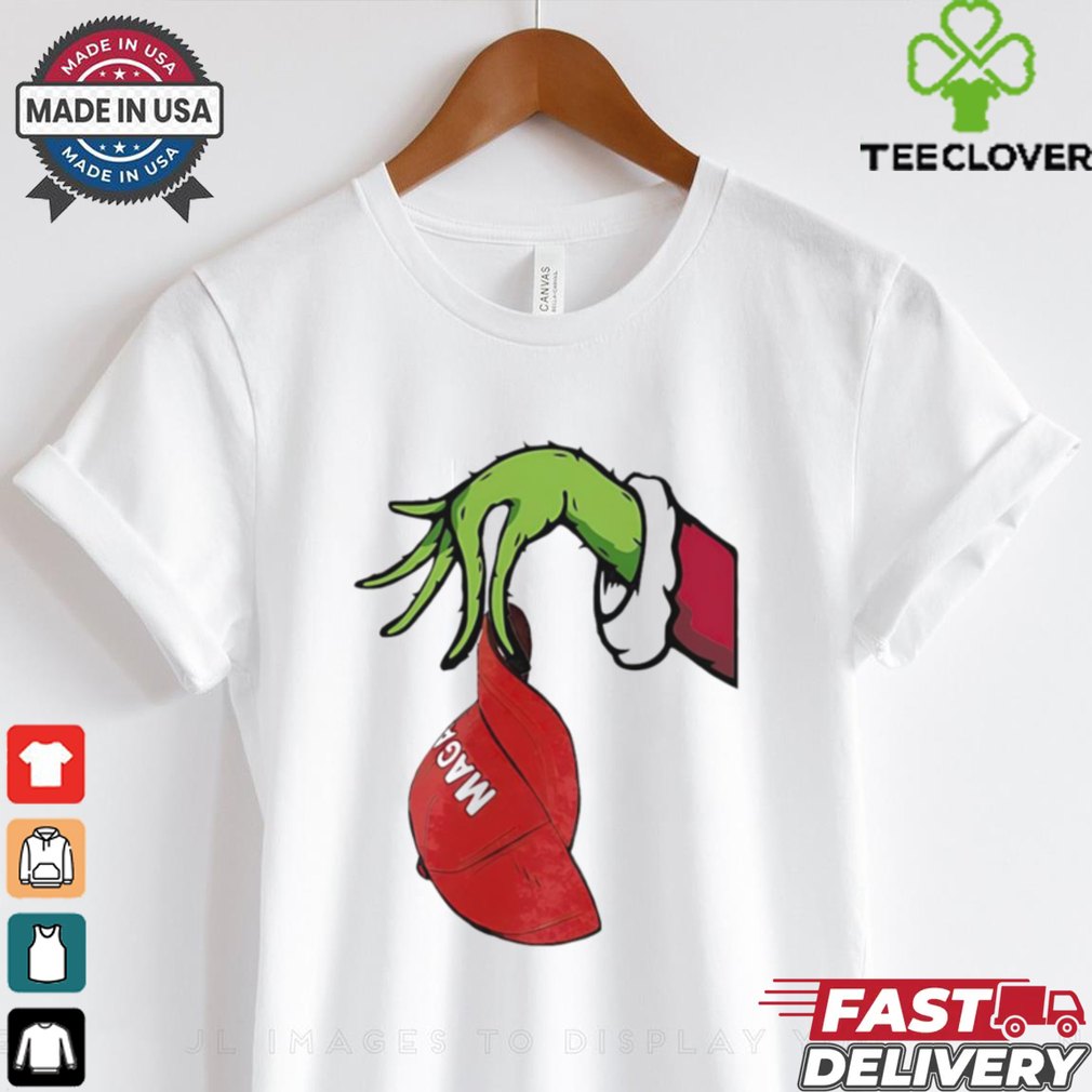 Christmas Grinch hand holding Maga hat shirt Christmas Grinch hand holding Maga hat shirt