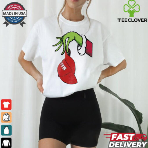Christmas Grinch hand holding Maga hat shirt