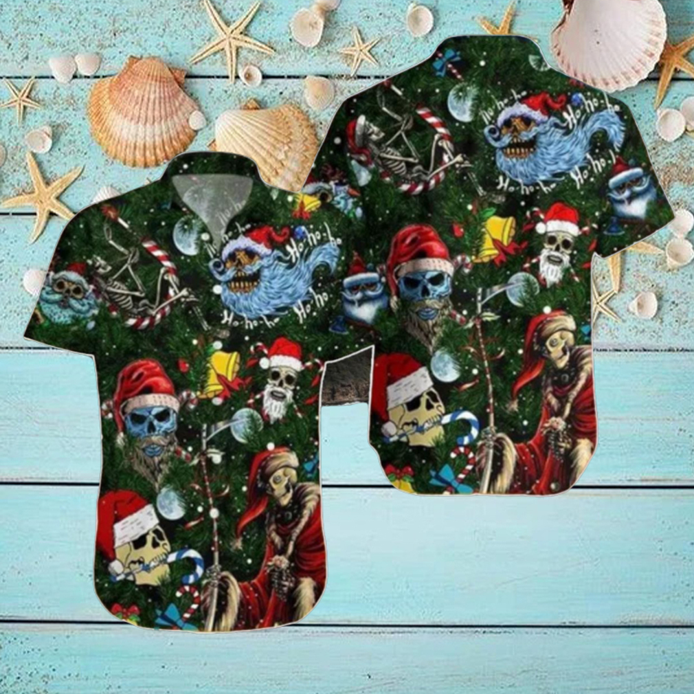 Christmas Ho Ho Ho Santa Skull Green 3D All Over Printed Hawaiian Shirt Style Gift For Men Women Christmas Ho Ho Ho Santa Skull Green 3D All Over Printed Hawaiian Shirt Style Gift For Men Women