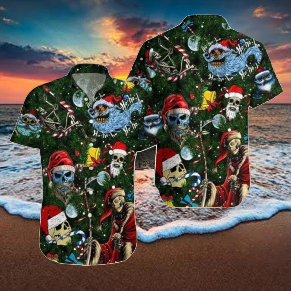 Christmas Ho Ho Ho Santa Skull Green 3D All Over Printed Hawaiian Shirt Style Gift For Men Women Christmas Ho Ho Ho Santa Skull Green 3D All Over Printed Hawaiian Shirt Style Gift For Men Women