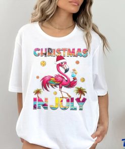 Christmas In July Flamingo Beach Summer Hawaii Girls Womens T Shirt