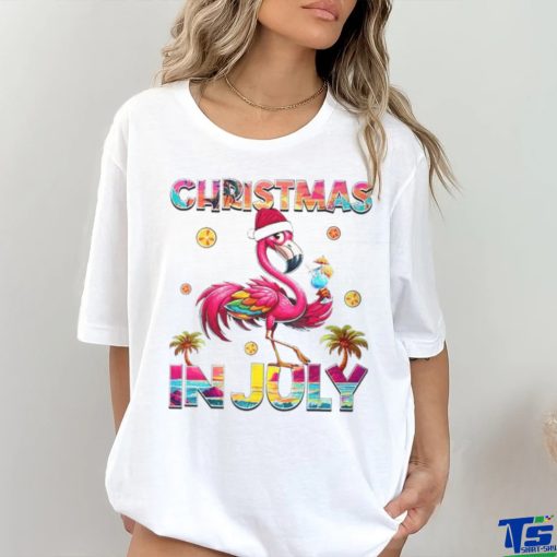 Christmas In July Flamingo Beach Summer Hawaii Girls Womens T Shirt