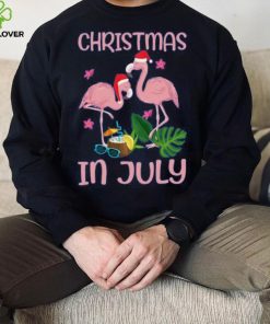 Christmas In July Pink Flamingo Wearing Santa Hat Gift Kids T Shirt
