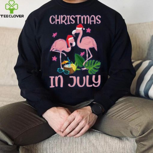 Christmas In July Pink Flamingo Wearing Santa Hat Gift Kids T Shirt