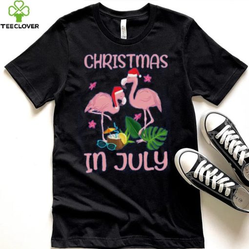 Christmas In July Pink Flamingo Wearing Santa Hat Gift Kids T Shirt