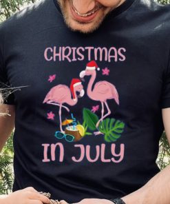 Christmas In July Pink Flamingo Wearing Santa Hat Gift Kids T Shirt