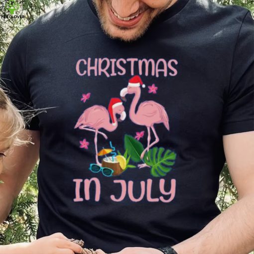 Christmas In July Pink Flamingo Wearing Santa Hat Gift Kids T Shirt