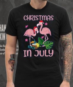 Christmas In July Pink Flamingo Wearing Santa Hat Gift Kids T Shirt