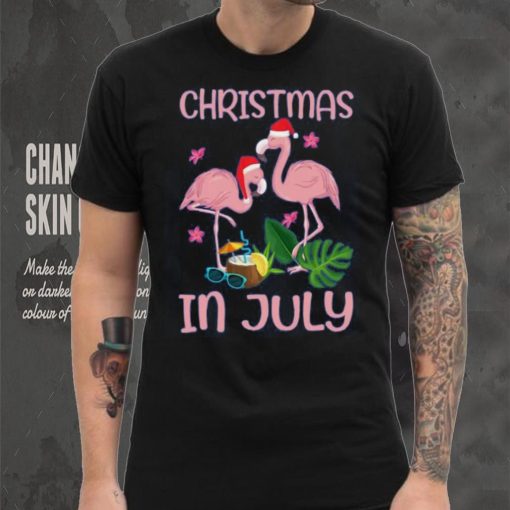 Christmas In July Pink Flamingo Wearing Santa Hat Gift Kids T Shirt