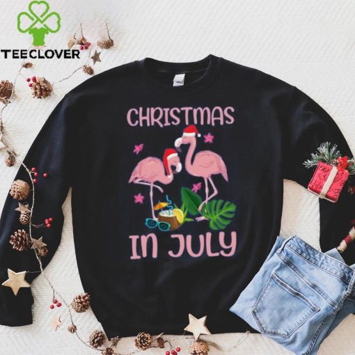 Christmas In July Pink Flamingo Wearing Santa Hat Gift Kids T Shirt
