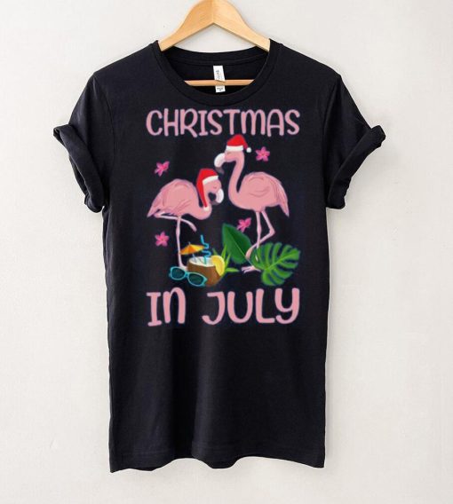 Christmas In July Pink Flamingo Wearing Santa Hat Gift Kids T Shirt