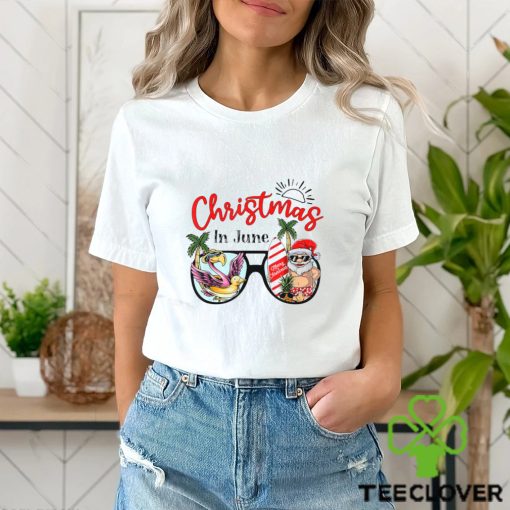 Christmas In June Sunglasses Santa Flamingo Summer Vacation T Shirt