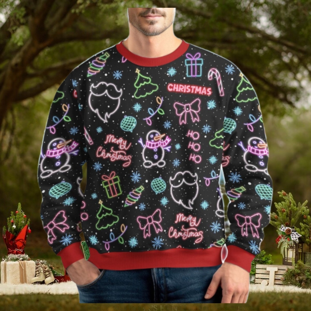 Christmas Neon Lighting Ugly Sweater, Santa Claus Holiday Sweater Christmas Neon Lighting Ugly Sweater, Santa Claus Holiday Sweater