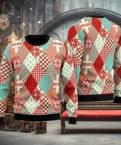 Christmas Patchwork Fabric Seamless Pattern Ugly Christmas Sweater Funny Gift For Men And Women Family Holidays